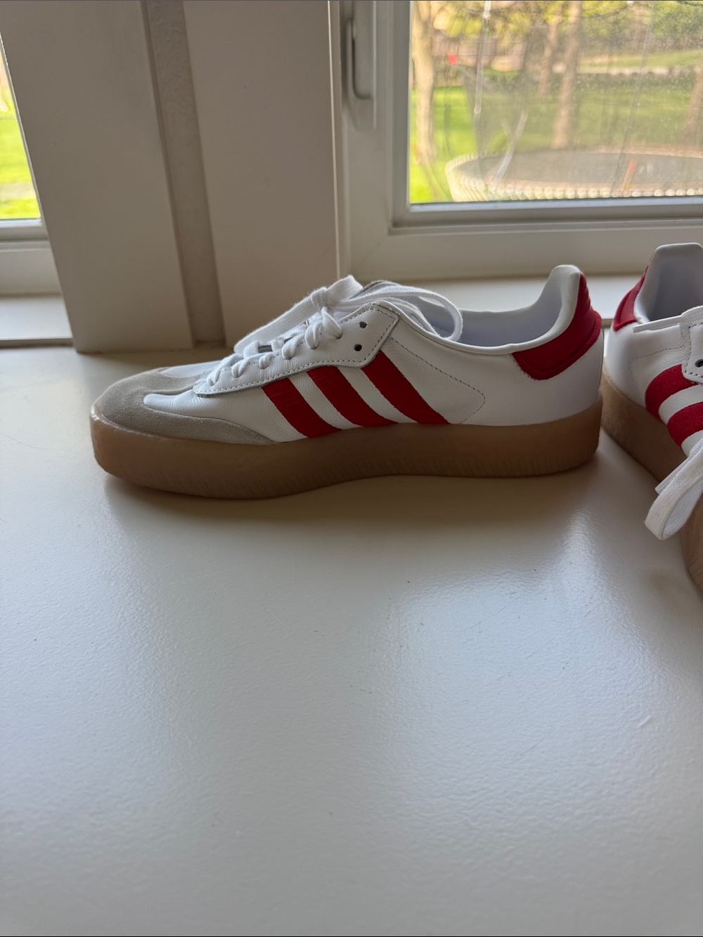 adidas Sambae White Sneakers with Red Stripes and Gum Sole - Picture 4 of 7